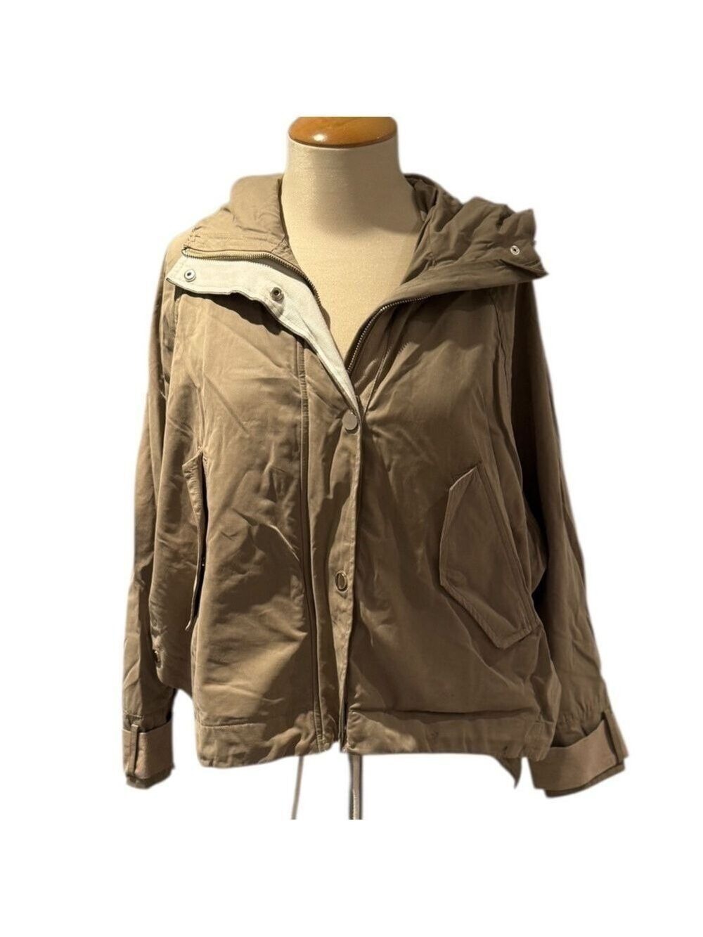 ZARA green boxy wide cut water resistant anorak jacket - size xs (generous)